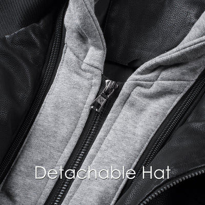 Chaqueta de Cuero PU Desmontable con Capucha para Hombre - Image 11