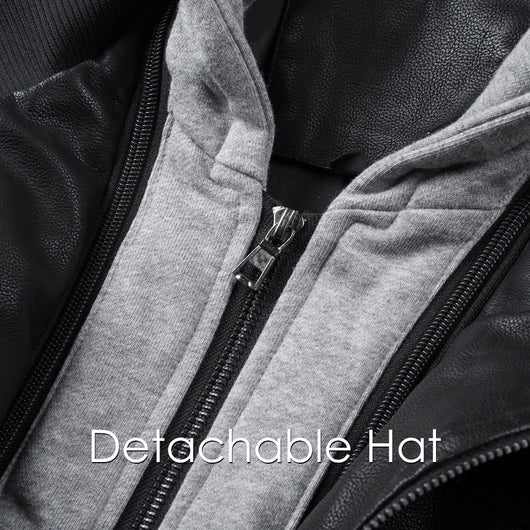 Chaqueta de Cuero PU Desmontable con Capucha para Hombre - Image 11
