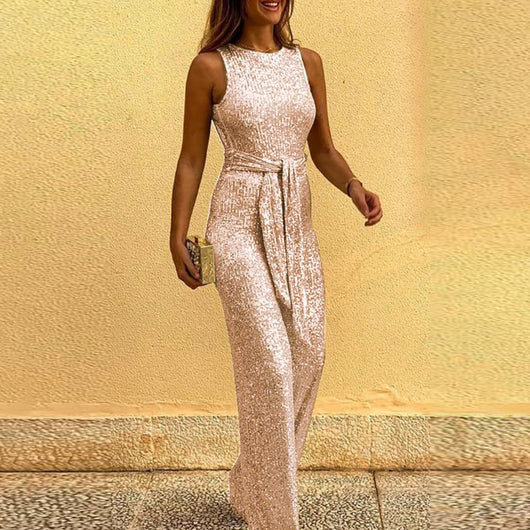 Jumpsuit Plateado sin Mangas con Lentejuelas - Image 5