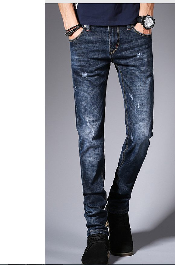 Pantalones Jeans Slim Fit Hombre Estilo Coreano Elásticos Negro