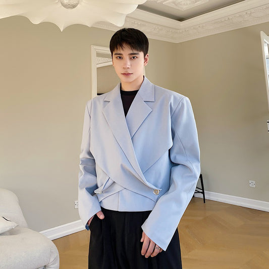 Blazer Asimétrico para Hombre con Diseño Patchwork y Cuello Cruzado - Image 2