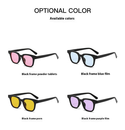 Black frame square sunglasses with light blue lenses, angled on a white background. - Image 19
