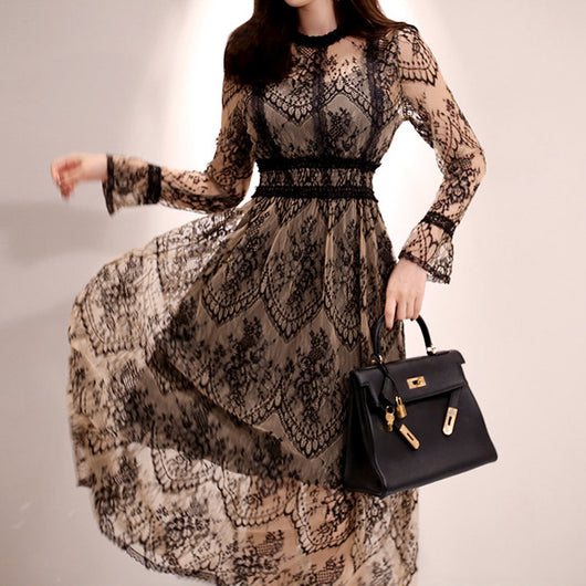 Vestido Midi Encaje Cintura Ajustada con Vuelo - Image 16