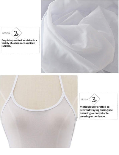 Sheer white high-cut one-piece swimsuit with spaghetti straps modeled on a woman. - Image 10