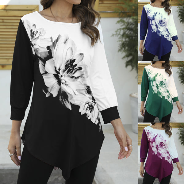 Playera para Mujer con Estampado 3D de Flores en Dobladillo