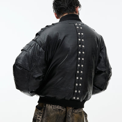 Chaqueta de Vuelo Acolchada en Cuero PU con Pecho Metálico - Image 9