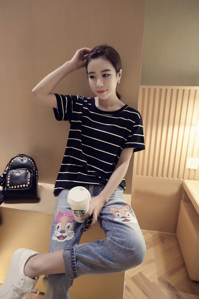 Blusa Clásica de Rayas para Mujer con Mangas Cortas - Image 5