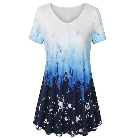 Camiseta Vintage Estampada para Mujer - Manga Corta Cuello V Talla Grande