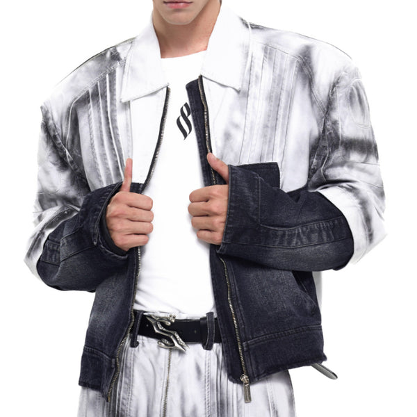 Chaqueta Denim Patchwork de Cuero para Hombre - Estilo Urbano Hand Painted