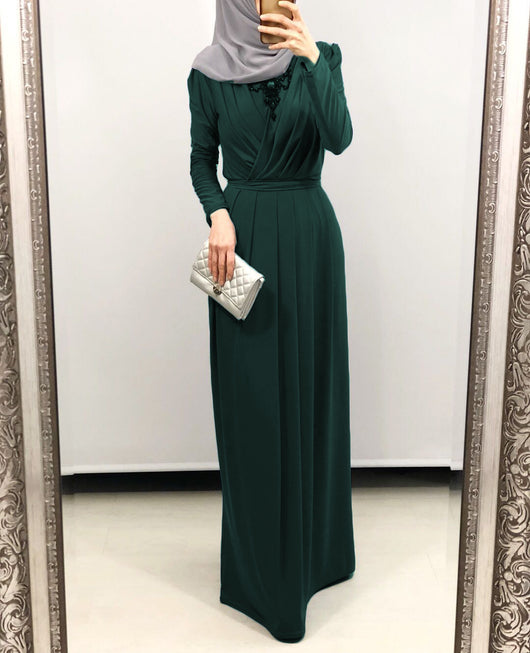 Vestido Largo Musulmán de Color Sólido para Mujer - Image 16