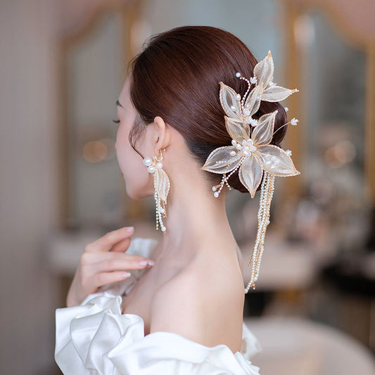 Prendedor de Flores Champagne con Borlas para Novia