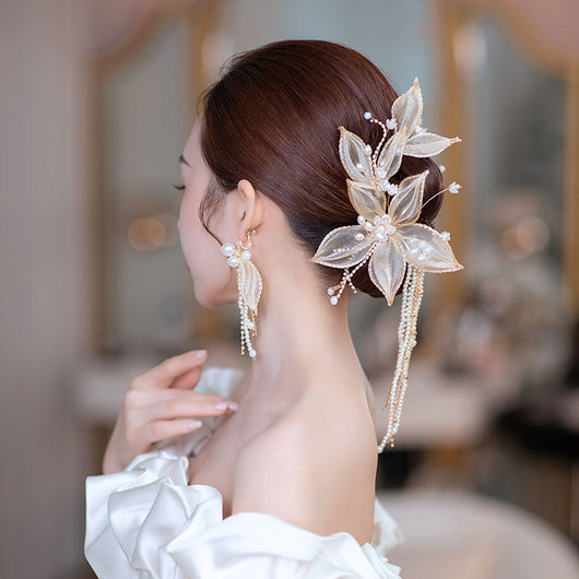 Prendedor de Flores Champagne con Borlas para Novia