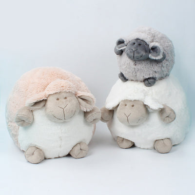 Soft white plush sheep toy with a beige face and limbs, designed for infants and young children.