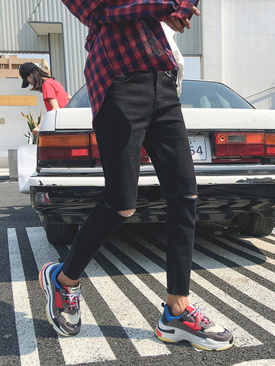 Jeans Slim Fit Rotos en las Rodillas Estilo Coreano para Hombre - Image 4