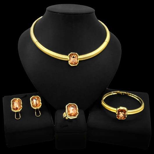 Juego de Joyas Geométricas: Collar, Aretes, Pulsera y Anillo