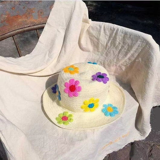 Sombrero Pescador Tejido con Flores para Mujer - Estilo Japonés Versátil - Image 21