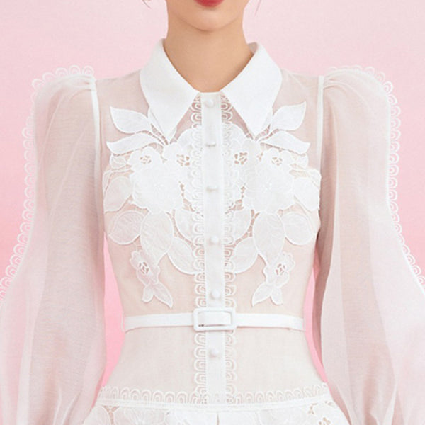 Jumpsuit Corto con Falda A-línea y Bordados Florales