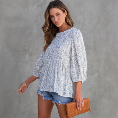 Blusa Floral Estampada con Mangas Linterna - Suelta y Cómoda para Mujer - Image 2