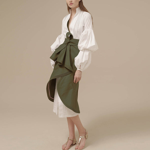 Vestido Camisero con Falda Irregular y Cintura Alta