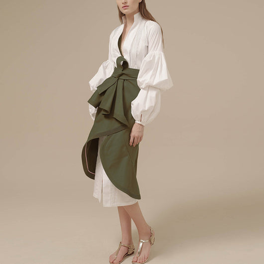 Vestido Camisero con Falda Irregular y Cintura Alta