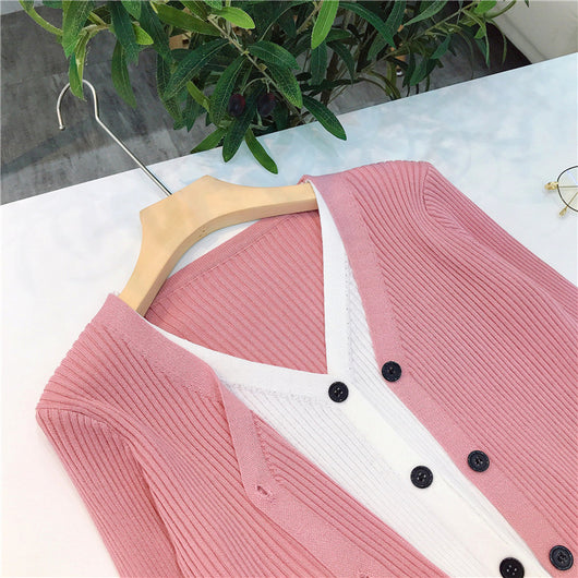 Cardigan Tejido Falsa Dos Piezas Mujer Cuello V Manga Larga - Image 58