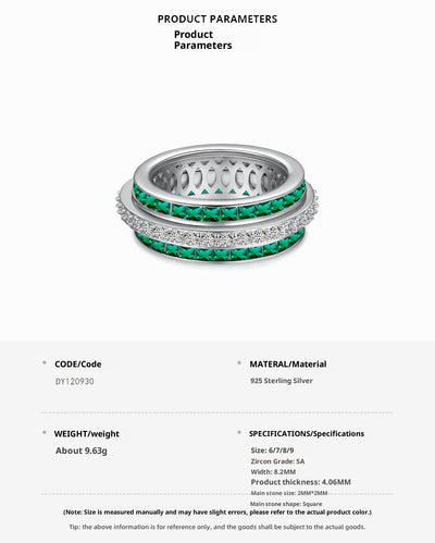 Anillo de Plata Esterlina S925 con Diamantes Incrustados y Rotación Descompresiva para Mujer - Image 9