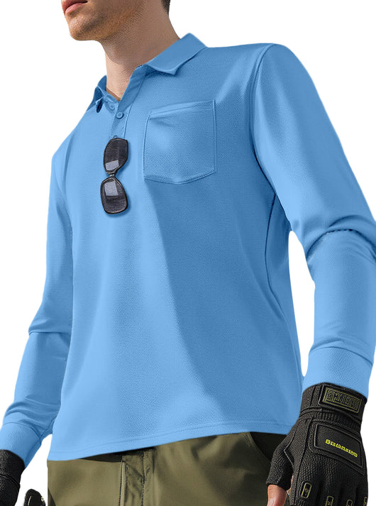 Polo Manga Larga Secado Rápido Color Sólido para Hombre - Image 7