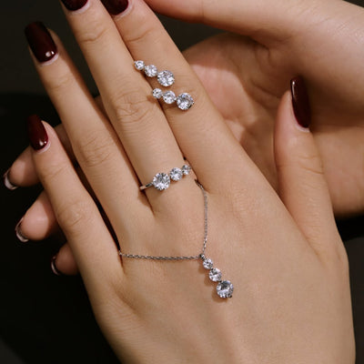 Conjunto de Anillo, Collar y Aretes de Plata 925 con Circonita Redonda