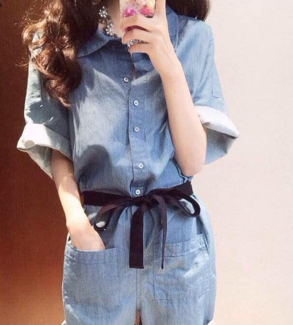 Mono Corto en Denim con Manga Corta