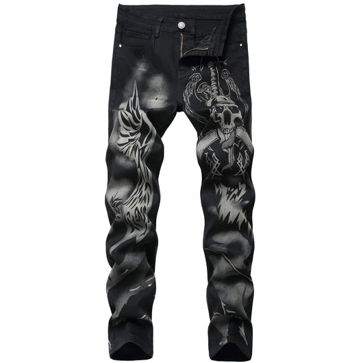 Pantalones Jeans Slim Fit Elásticos con Estampado Negro para Hombre - Image 10
