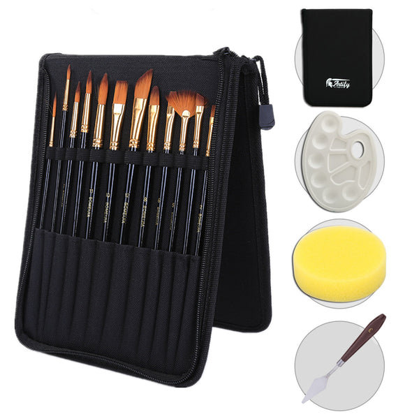 Bolsa Canvas Negra para Artista con Brochas, Raspador y Set de Pinceles