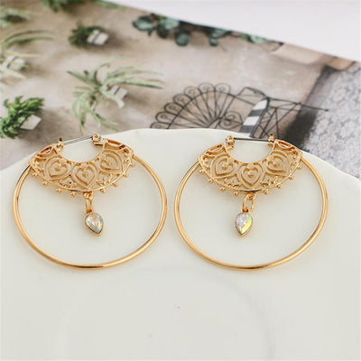 Aretes Aros Grandes Dorados con Cristal - Diseño Geométrico Elegante para Mujer - Image 3