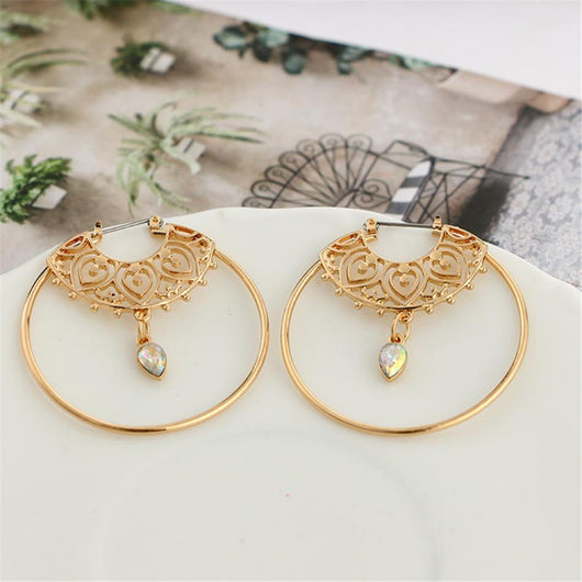 Aretes Aros Grandes Dorados con Cristal - Diseño Geométrico Elegante para Mujer - Image 3