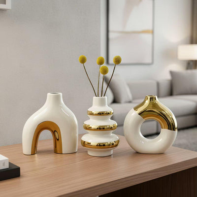 Set de 3 Jarrones Cerámicos Nórdicos Modernos Electrochapados - Decoración de Lujo para el Hogar - Image 6