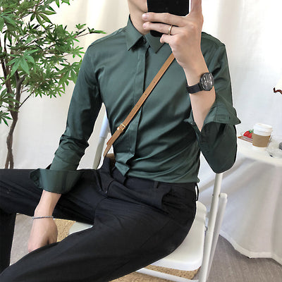 Camisa Manga Larga Slim Fit Color Sólido para Hombre - Image 3