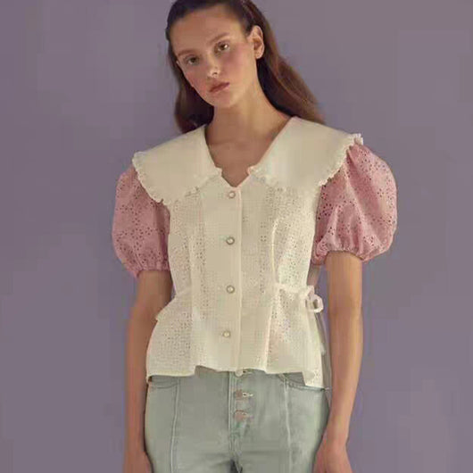Blusa de Bloques de Color con Mangas Abullonadas - Image 2