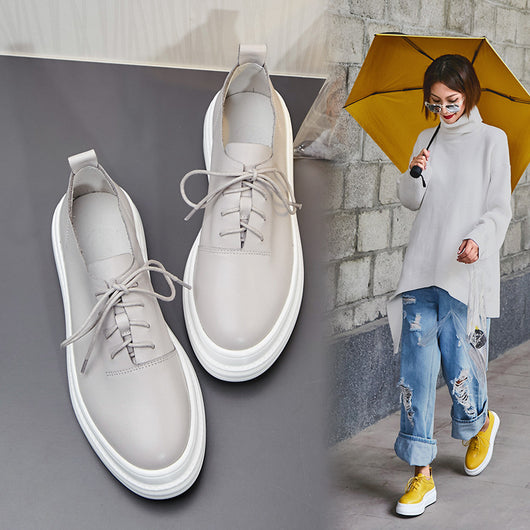 Zapatos Casuales Plataforma Mujer Amarillos Estilo Británico con Aumento de Altura - Image 11