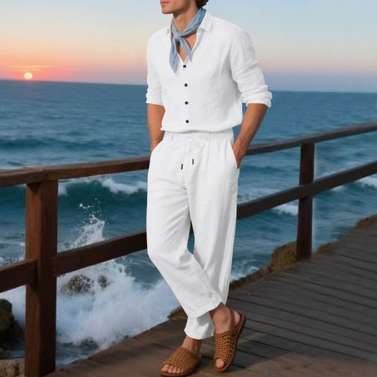 Conjunto de Dos Piezas: Camisa Suelta de Manga Larga y Pantalón Cómodo