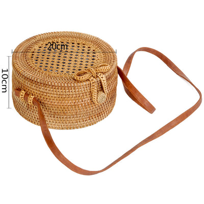 Bolsa de Playa Redonda de Ratán con Forro Floral Retro - Image 2
