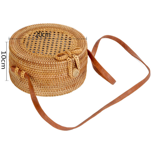 Bolsa de Playa Redonda de Ratán con Forro Floral Retro