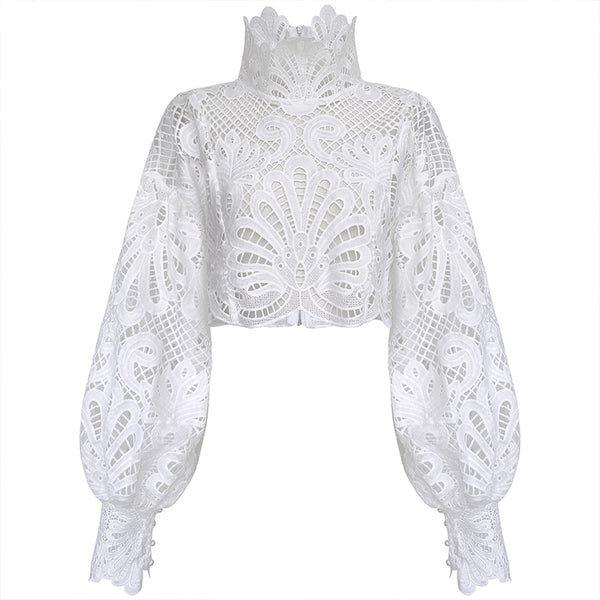 Camisa de Cuello Parado Manga Larga para Mujer
