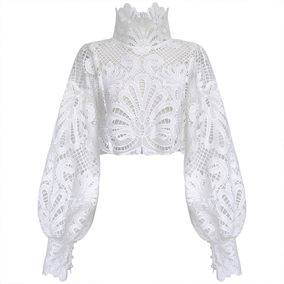 Camisa de Cuello Parado Manga Larga para Mujer