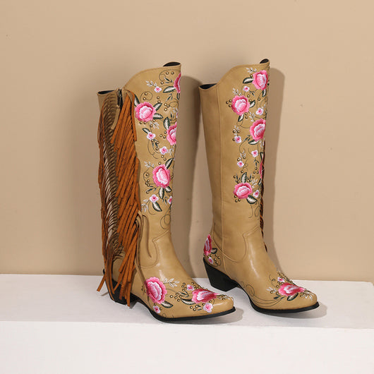 Botas Vaqueras Altas con Bordados y Flecos en Mangas - Image 2