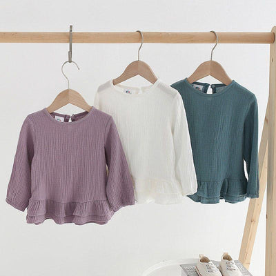 Blusa Infantil de Algodón y Lino con Volantes y Mangas Largas - Image 3