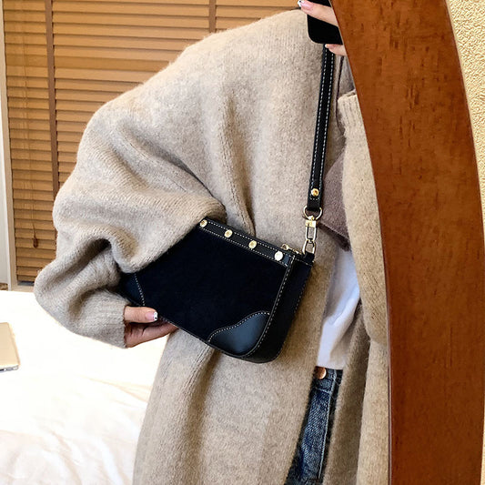 Bolso Bandolera Cuadrado PU con Bloqueo de Color y Cierre Largo