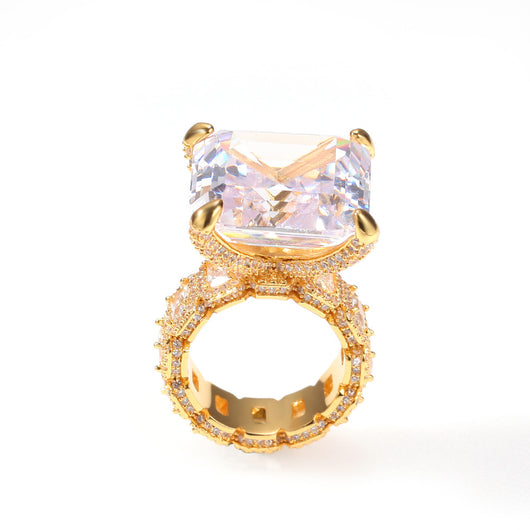 Anillo de Lujo Hip Hop Chapado en Oro con Zirconia Grande para Hombre - Image 10
