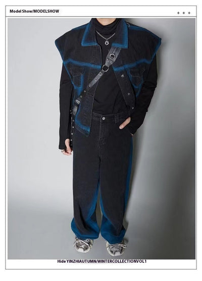 Conjunto Denim Degradado Distressed con Chaleco Spray Color - Image 14