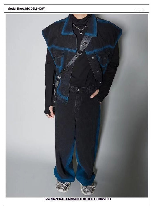 Conjunto Denim Degradado Distressed con Chaleco Spray Color - Image 14
