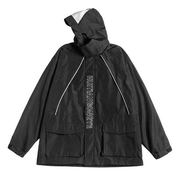 Abrigo Trench Coat Oversize Hip Hop Negro Primavera Otoño Hombre - Image 5