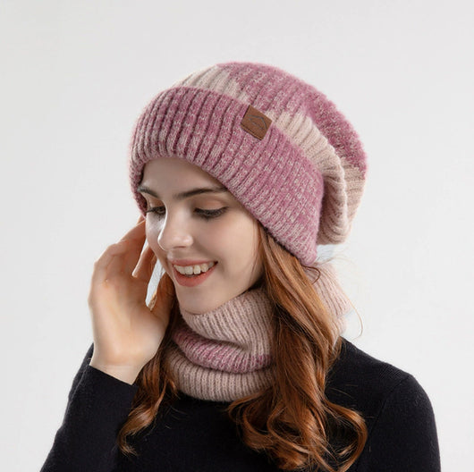 Conjunto de Gorro y Bufanda Tejida Bicolor con Forro Polar - Abrigo Invernal Grueso - Image 7